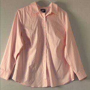 Lands End Womens Pink Oxford Shirt Button Up Cotton No Iron Long Sleeve Sz 18W